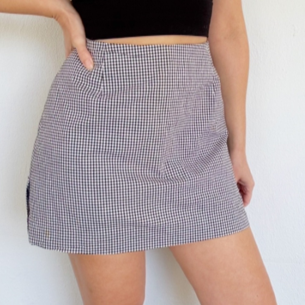 Vintage Eric Casual black white plaid cotton stretch mini skort shorts size 8